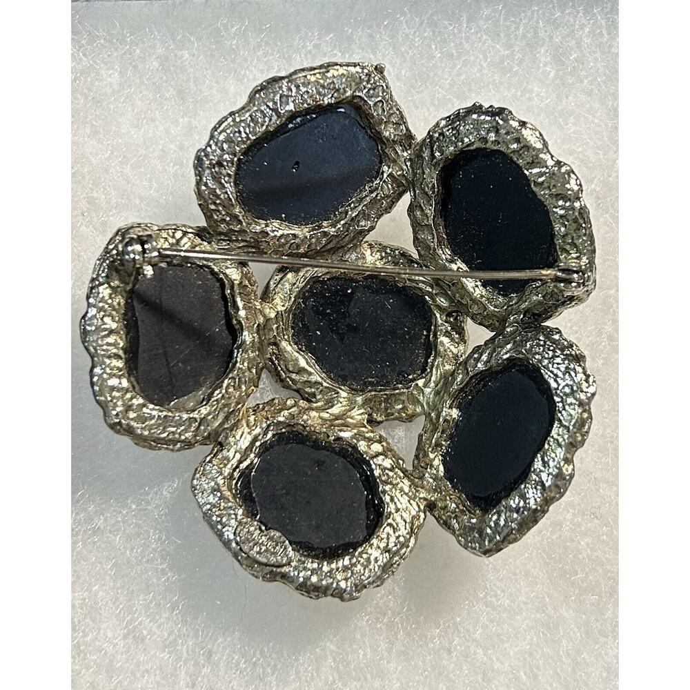 Large Silver and Black Onyx Brooch By Dalsheim - Picture 2 of 2
